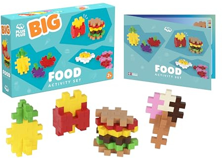 Plus-Plus 3993 Geniales Konstruktionsspielzeug, Big Aktivitätenset Lebensmittel, Baustein-Set, große Kreativ-Bausteine, Lernspielzeug für Kinder ab 2 Jahren, 50 Teile