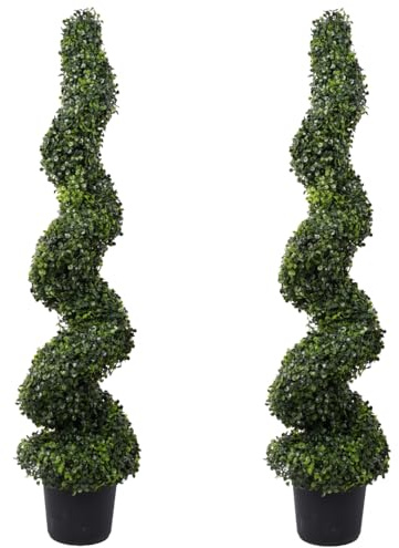 Pair of 5ft 150cm Best Artificial Boxwood Buxus Spiral Topiary Trees **UV Fade Protected**