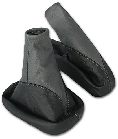 Schaltsack für Opel Astra G Set mit Handbremsmanschette - Bj. 1998 - 2005 - Schwarz - Grau - Schaltmanschette Manschette für Schaltung & Handbremse Handbremssack - Abdeckung aus Echtleder - A099-6