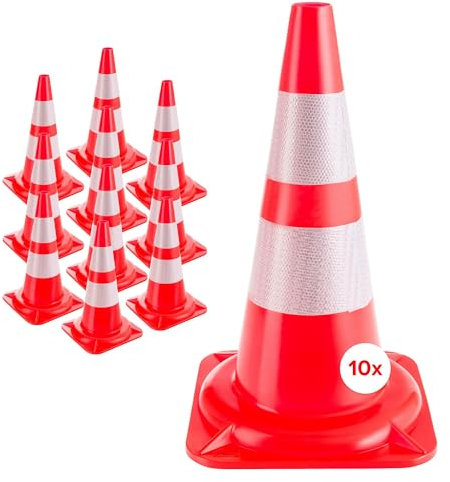 Arebos 10x Cono Stradale | Cono Spartitraffico | Cono Segnaletico | Arancio-Bianco