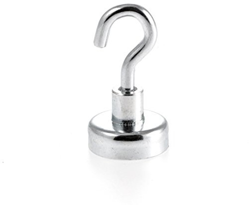 Magnetastico® | 1 pezzo magnete con gancio al neodimio N35 25 mm Ø | Forza di tenuta di 22.0 chilogrammi | 1 pezzo gancio magnetico al neodimio molto robuste e zincato