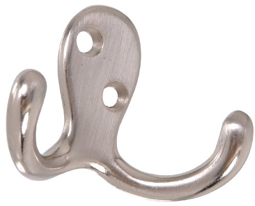 Hardware Essentials 852297 Double Clothes Hooks Satin Nickel - 2 Pack