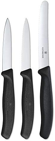 Victorinox Swiss Classic, Küchenmesser Set, 3teilig, Gemüse-, Tomaten- und Frühstücksmesser, Robuster Kunststoffgriff, Rostfreier Stahl, Schwarz