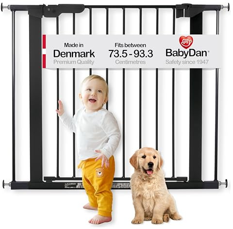 BabyDan Premier, Pressure Fit Stair Gate, Covers openings between 73.5-93.3 cm/28.9-36.7 inches, Baby Gate/Safety Gate, Metal, Black, Made in Denmark - (Pet Gate/Dog gate)