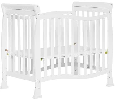Dream On Me Violet 4-in-1 Convertible Mini Baby Crib in White, Pinewood, 1” Mattress Pad, 3 Mattress Heights, Converts to Mini Day Bed & Twin-Size Bed, GreenGuard Gold & BSA Certified