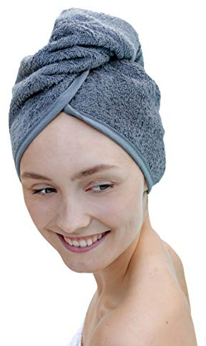 Careness Turban Hair - posera - linda - knyt - huvudhandduk - 100 % bomull - färg: antracit - perfekt för hårfärgning