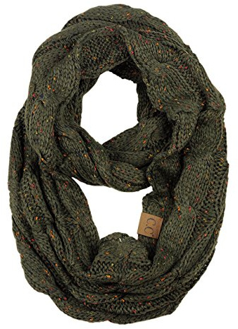 NYFASHION101 Soft Winter Warm Chunky Knit Cowl Infinity Loop Scarf, Confetti Dark Olive