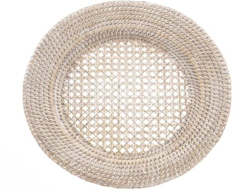 KOUBOO La Jolla Round Rattan Charger Plate, White Wash, Set of 2 | Handwoven natural texture, set of two, elevates place settings, versatile for coastal, boho, rustic, and farmhouse tables