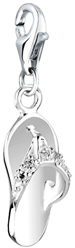 Nenalina Sandale, Zehentrenner Karabiner Charm Anhänger für Bettelarmband aus 925 Sterling Silber 716004-019