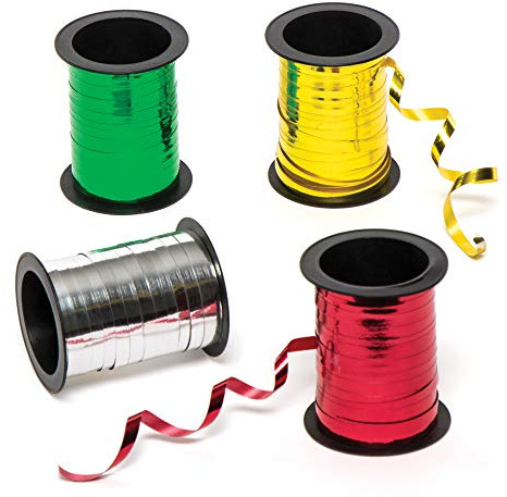 Baker Ross Nastri in alluminio con effetto metallizzato in 4 colori assortiti, ideali per realizzare creazioni, decorazioni e impacchettare regali di Natale (confezione da 4 rotoli)