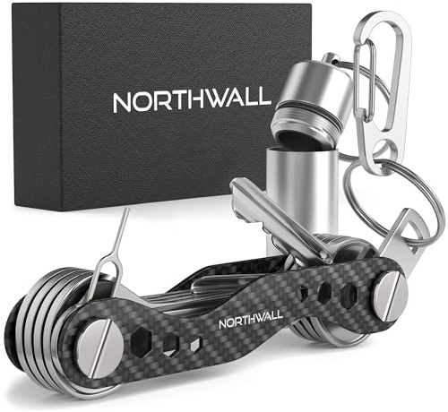 NORTHWALL® Schlüsselorganisierer Schlüsselbund Organizer – Aus Kohlefaser und Edelstahl – Key organizer bis zu 28 Schlüssel – Inklusive Karabiner – Carbon
