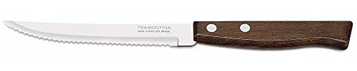 Tramontina Lot de 12 couteaux avec manche en bois et lame en acier inoxydable, couteaux originaux avec pointe pointue, idéals pour cuisiner la viande, produits pour la maison fabriqués au Brésil