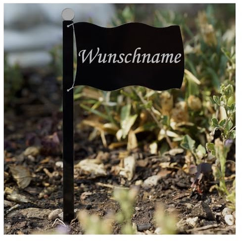 Bütic GmbH Acrílico Cristal – Etiquetas para Plantas (Bandera Negro – Selección + Nombre Personalizado – Jardín Conector, Hierbas letreros, Planta, Conector, Gladiolen