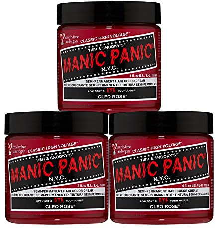 Manic Panic Cleo Rose Classic Creme, Vegan, Cruelty Free, Red Semi Permanent Hair Dye 3 x 118 ml