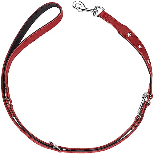 HUNTER verstellbare Hundeführleine MAGIC STAR, 3-fach verstellbare Leder Hundeleine, Made in Germany, dekorative Stern-Zierelemente, robust & hochwertig verarbeitet, Farbe: rot/schwarz, Größe: 18/200