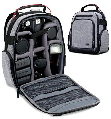 USA Gear Mochila para Cámara DSLR (Gris) con Divisores Personalizables, Fondo Resistente y Respaldo Cómodo - Compatible con Canon, Nikon, Sony y más