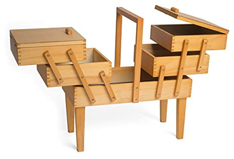 Hobby Gift GB8550 Wooden Workbox Holz Cantilever Sewing Hobby Craft Aufbewahrungsbox, 3 Ebenen mit Beinen, 21 x 42 x 435cm