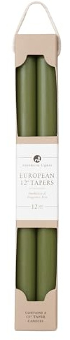 Northern Lights Candles - 12 2pk Tapers - Moss Green - 72895