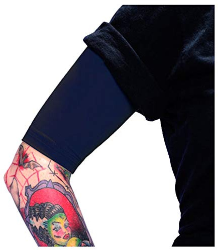 Tat2X Ink Armor Premium Half Arm Tattoo Cover Sleeve - No Slip Gripper - U.S. Made - Dark Navy - ML (single half arm sleeve)