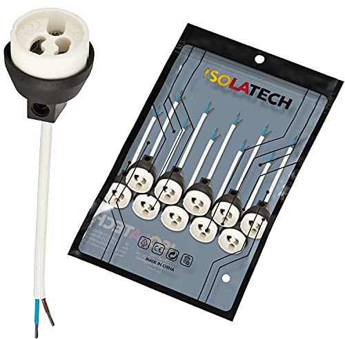 ISOLATECH GU10 brandskydd keramiska socklar VDE RoHS 230-250 Volt 2A max.100W 0,75mm 2 kablar LED Halogen (här: 10 st)