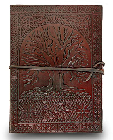 Jaald 26 cm Bloc-notes Carnet Cahier Feuilles Leather journal Intime avec Couverture en Cuir Fait à la Main Signet Sangle arbre de la vie Celtique Vintage Grimoire Book of Shadows Tree of life