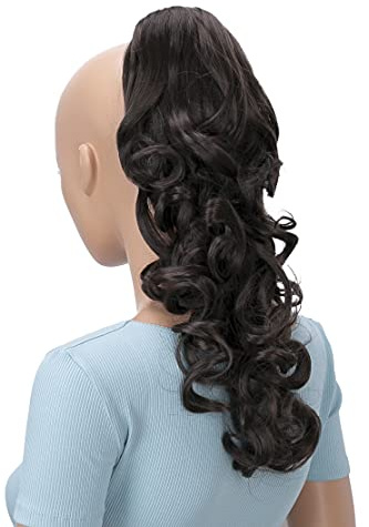 CAISHA 40cm Hårstycke Fläta Hästsvans Hårförlängning Voluminös Vågig Brun H203