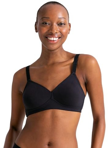 Dorina Daniela Reggiseno Bralette Senza Ferretto, Copertura Totale in Cotone Jersey con Rinforzo Laterale, Ali U-Back e Spalline Larghe Regolabili, Nero