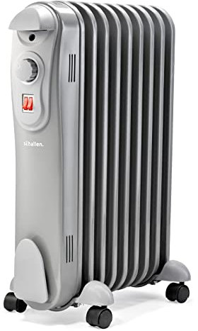Schallen 2000W 9 Fin Portable Electric Slim Oil Filled Radiator Heater with Adjustable Temperature Thermostat, 3 Heat Settings & Safety Cut Off | 2Kw GREY