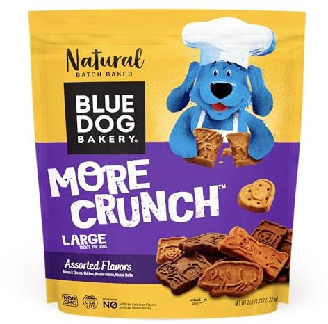 Blue Dog Bakery More Crunch Large Assorted Flavors, Dog Biscuits, Healthy Treats, All Natural, Bacon, Chicken, Cheese, Peanut, 43.2 oz (Pack of 1)