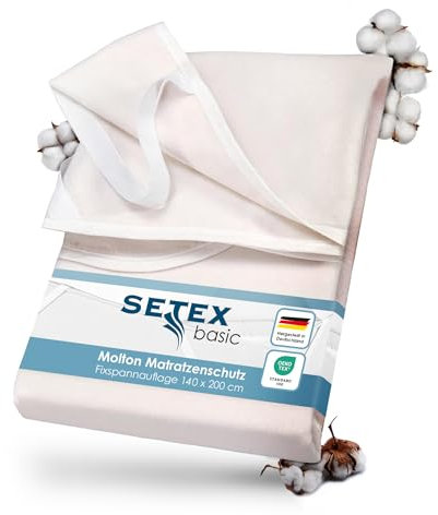 SETEX Molton Matratzenschutz, 140 x 200 cm, Eckgummis, 100% Baumwolle, Basic, Naturfarben 1607140200001001