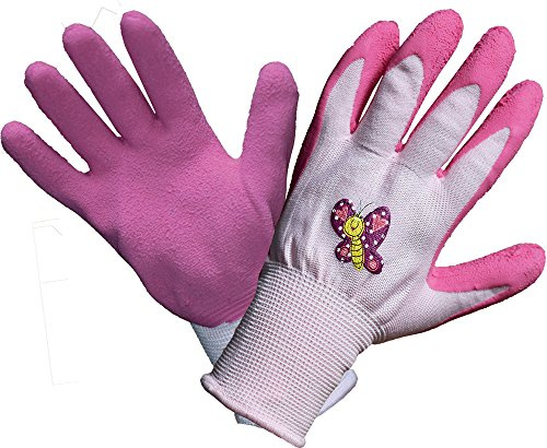 Land-Haus-Shop Kinder Arbeitshandschuhe Gartenhandschuhe Kinder Arbeits Garten Handschuhe pink Schmetterling
