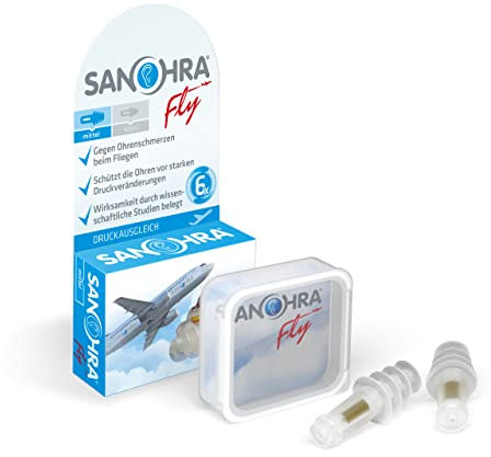 SANOHRA fly – Ohrstöpsel gegen Ohrendruck beim Fliegen | Für Erwachsene | Wiederverwendbar (bis 6 Flüge) | Druckausgleich bei Start & Landung | Made in Germany | Komfort auf Reisen
