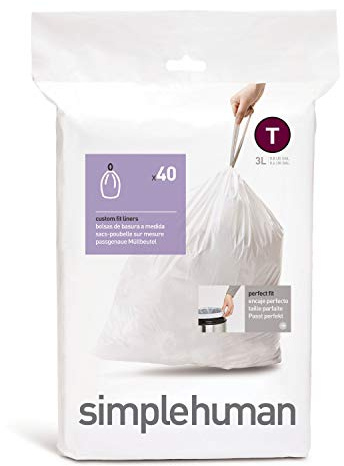 simplehuman CW0216 Code T passgenaue Müllbeutel, 3 Liter, Packung mit 40, weißer Kunststoff
