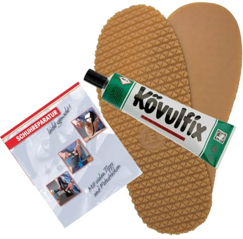 Langlauf Schuhbedarf Viva Langsohlen Set mit Kövulfix Schuhkleber extra stark und Reparaturanleitung – Perfekte Lösung für Ihre Schuhreparaturen - langlebiger und rutschfester Kompaktgummi - (Honig)