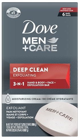 Dove Men+Care Body and Face Bar, Deep Clean 4 oz, 6 Bars