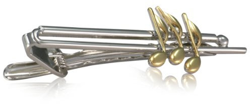 LINDENMANN Krawattenklammer, 3 Noten, krawattenschonende hochwertige Alligator-Mechanik, Rhodium veredelt (Bicolor), im schwarzen Geschenketui