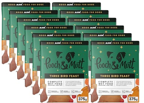 Pooch & Mutt - Three Bird Feast Christmas Dinner Complete Wet Dog Food, Dry Dog Food Topper, 12x375g