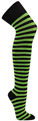 Krautwear® Damstrumpor randiga Overknees strumpor randiga strumpor karneval karneval cosplay 80-talet (svart-grön)