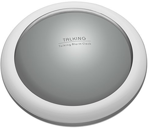 TFA Dostmann Sprechender Wecker TALK, 60.2008, mit Zeit-und Temperaturansage, für Sehbehinderte Menschen, Lausstärke regelbar, silber, Kunststoff, L 126 x B 45 x H 126 mm