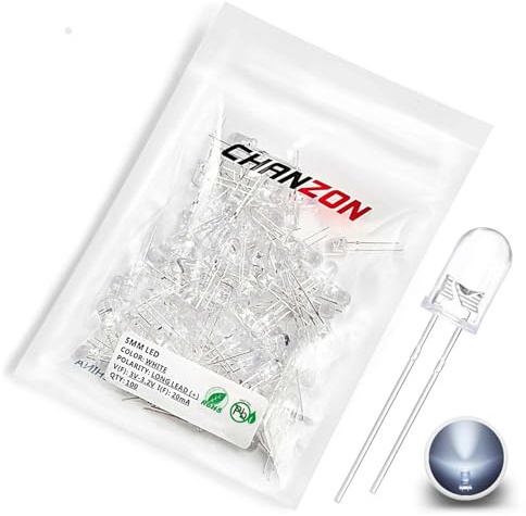 Chanzon 100 pcs 5mm White LED Diode Lights (Clear Round Transparent DC 3V 20mA) High Intensity Super Bright Lighting Bulb Lamps Electronics Components Light Emitting Diodes | (Clear Round Transparent) Bright Lighting Bulb Lamps Electronics Components Indicator Light Emitting Diodes for Arduino