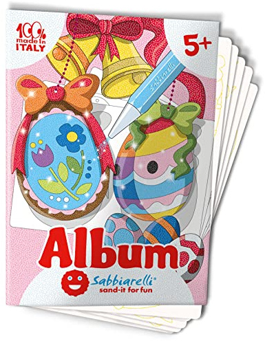Sabbiarelli Sand-it For Fun - Album Osterdeko: 5 Selbstklebende A5-Blätter für Sand Art mit 10 Dekorationen zum Ausmalen mit Farbsand (NICHT ENTHALTEN) - Osterbasteln Kinder 5+