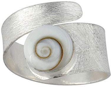 Silverly Verstellbare Ringe mit Shiva-Auge-Muschel für Damen | 925 Sterling Silber Ringe | Satinierter Ring aus Massivem Silber mit Edelstein | Spiralwirbel-Wickel-Geburtsstein Verstellbares Design