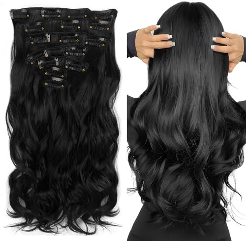 Neverland Beauty 22 Full-Kopf-Klipp in den Haar-Verlangerungen Ombre Wavy Curly Dip Dye 7Pcs 16 Clips Hair Extensions Hairpiece Natural Black