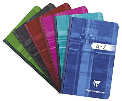 Clairefontaine 9599C - Adressbuch / Vokabelheft geleimt 9x14 cm, 96 Blatt, kariert, 90g, farbig sortiert, 1 Stück