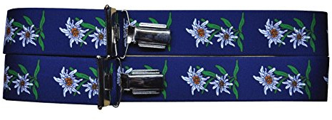 Trachten Hosenträger mit Edelweißaufdruck Rot, Grün, Blau, Schwarz AT-100