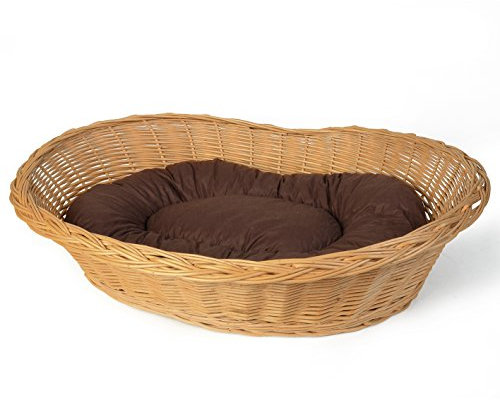 WEIDENPROFI Hundekorb mit Kissen, Tierkorb aus Weide für Hunde, Größe (LxBxH): 82 x 61 x 16-26 cm