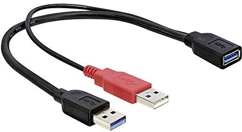 Delock Y-Anschluss USB 2.0 A auf 2x USB 2.0 A Kabel (0,3m), Schwarz/Rot