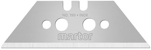 MARTOR 10 x Hoja trapezoidal, hojas de recambio Cúter, Cuchillo de seguridad, 19 mm, afilado, en dispensador, utilizable en 2 pliegues, nº 199