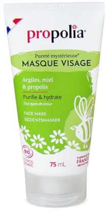 PROPOLIA - Bio - Masque visage - Purifie, apaise et hydrate - Tous types de peaux - Adolescents et adultes - Miel, Propolis et Argile - Fabriqué en France - 50 ml