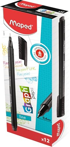 Maped Graph'Peps, Extrafino Negro 12pieza(s) - Rotulador Extrafino, Negro, Punta redonda, Metal, 0,4 mm